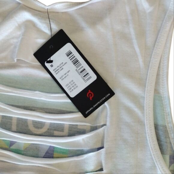 PELOTON White Teal Spring Geo Slash Back Active Tank Medium NWT - Picture 14 of 14